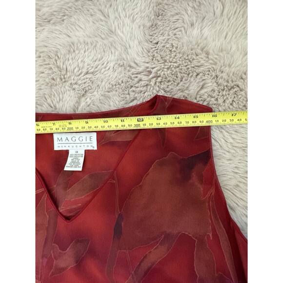 Vintage Maggie Mcnaughton Women Chiffon Maxi Dress Red Floral Print Boho Size 1X - Picture 6 of 8